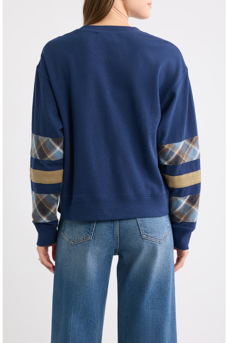 Plaid Sleeve Crewneck Sweatshirt, Alternate, color, NAVY