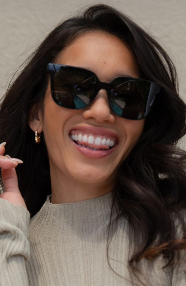 Mohala Eyewear Malia 55mm Low Nose Bridge Wide Width Square Sunglasses, Alternate, color, Black Lava / Gray Lens