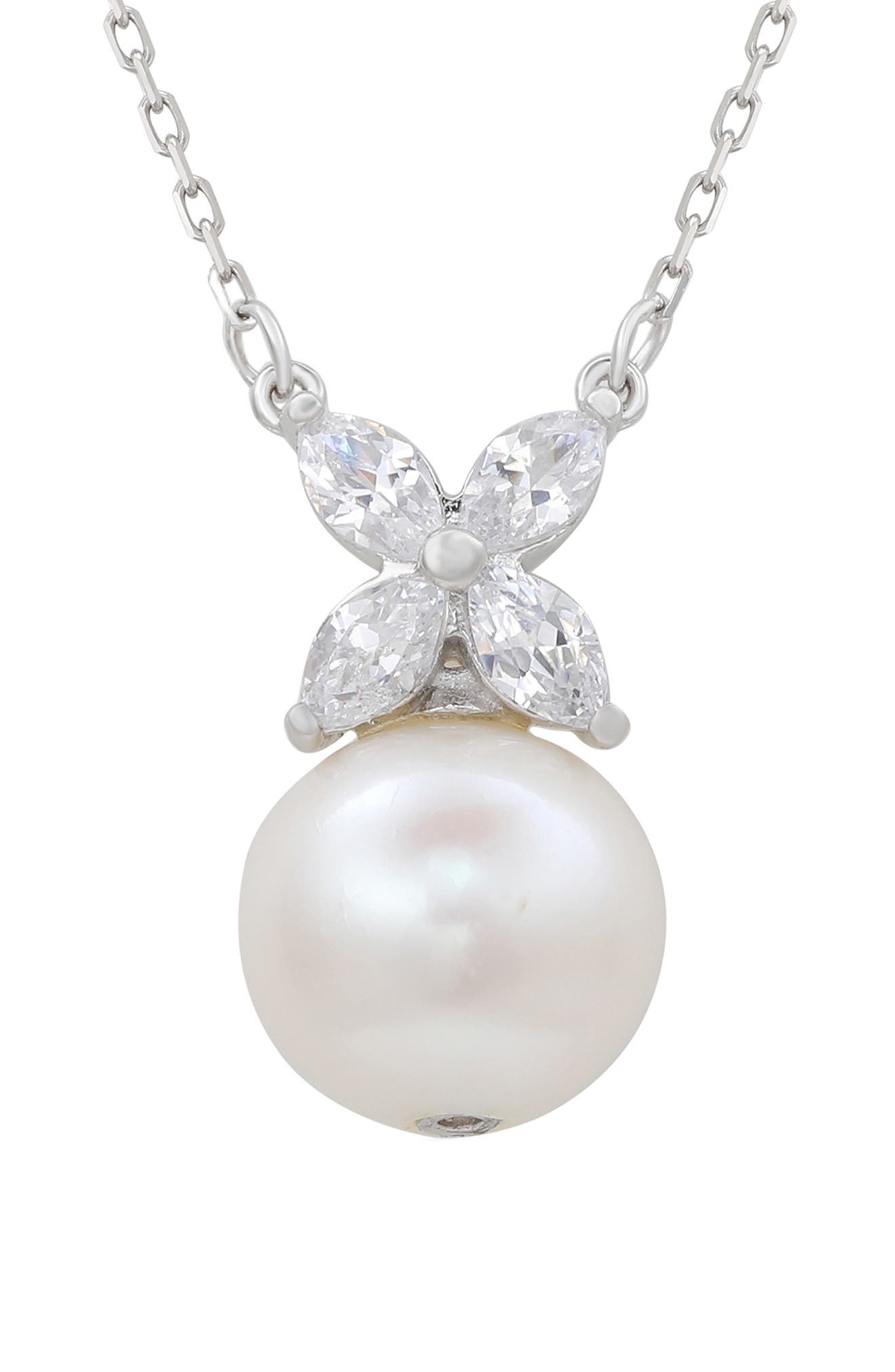 SUZY LEVIAN Sterling Silver White Sapphire Cultured Freshwater Pearl Pendant Necklace