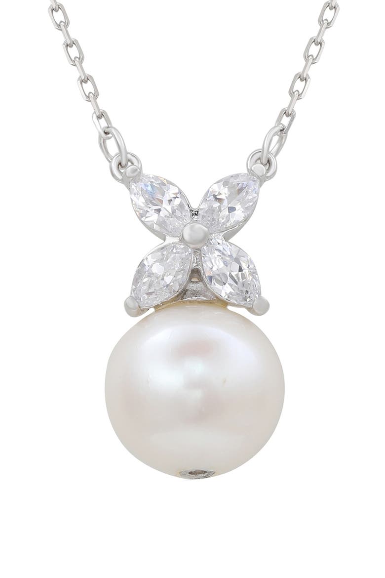Sterling Silver White Sapphire Cultured Freshwater Pearl Pendant Necklace, Main, color, WHITE