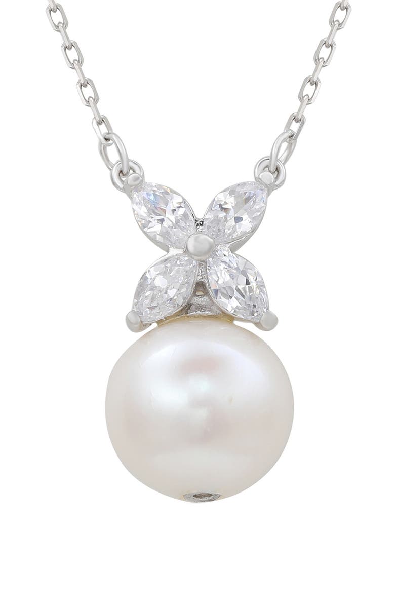SUZY LEVIAN Sterling Silver White Sapphire Cultured Freshwater Pearl Pendant Necklace, Main, color, White