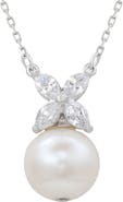 SUZY LEVIAN Sterling Silver White Sapphire Cultured Freshwater Pearl Pendant Necklace