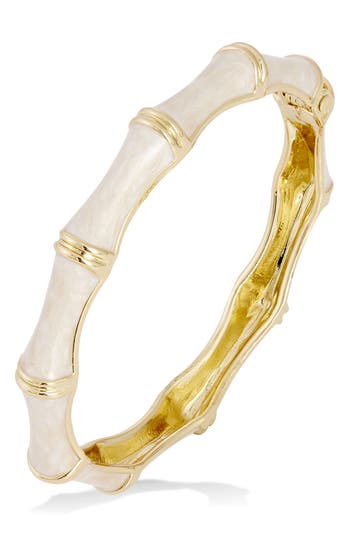 Savvy Cie Jewels 18k Yellow Gold Plated Enamel Open Bamboo-style Design Bangle Bracelet In Yellow