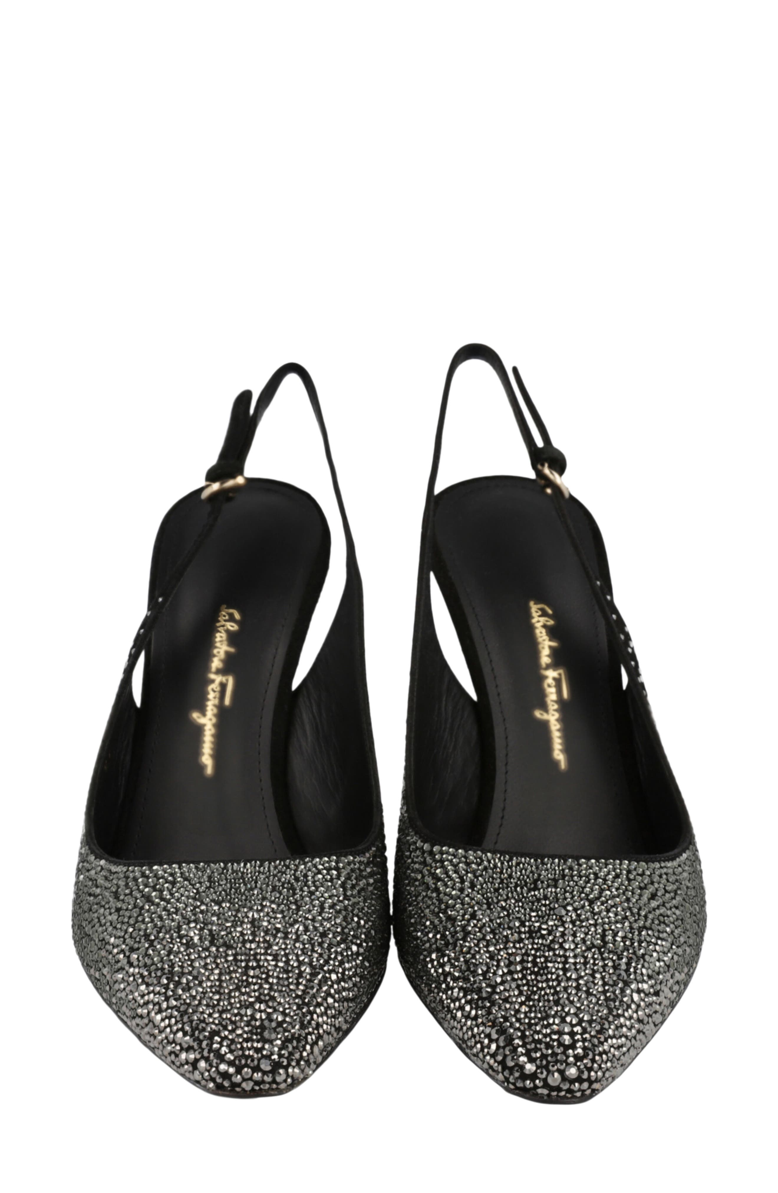 Jessie Crystal Embellished Leather Slingback Pump, Alternate, color, BLACK