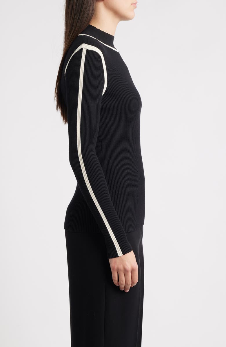 Elie Tahari The Chani Rib Mock Neck Top, Alternate, color, Noir / Vanilla
