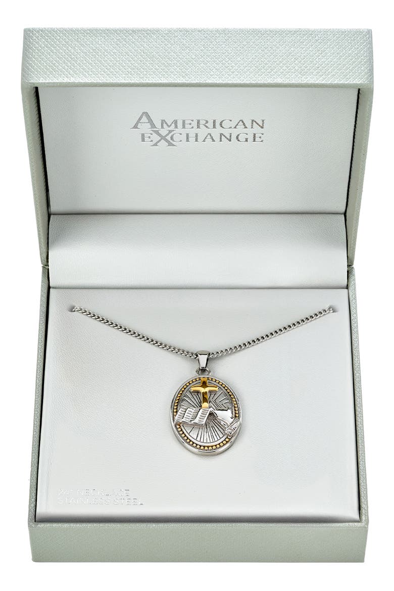 Men's Prayer Cross Pendant Necklace, Main, color, SILVER/ GOLD