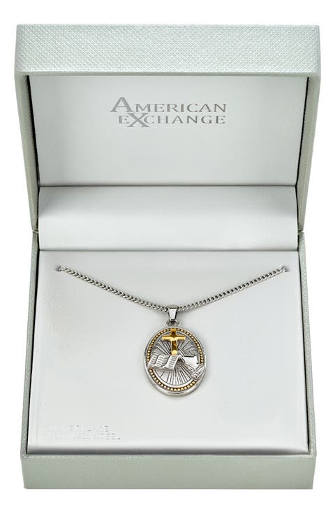 Men's Prayer Cross Pendant Necklace