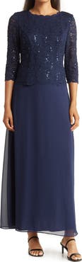 Alex Evenings Sequin Lace & Chiffon Gown