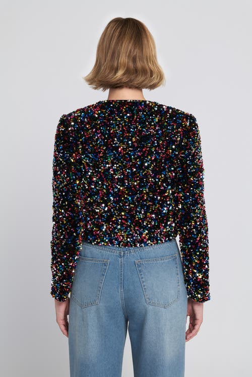 Elle Collection Sequin Cropped Jacket Biker In Black