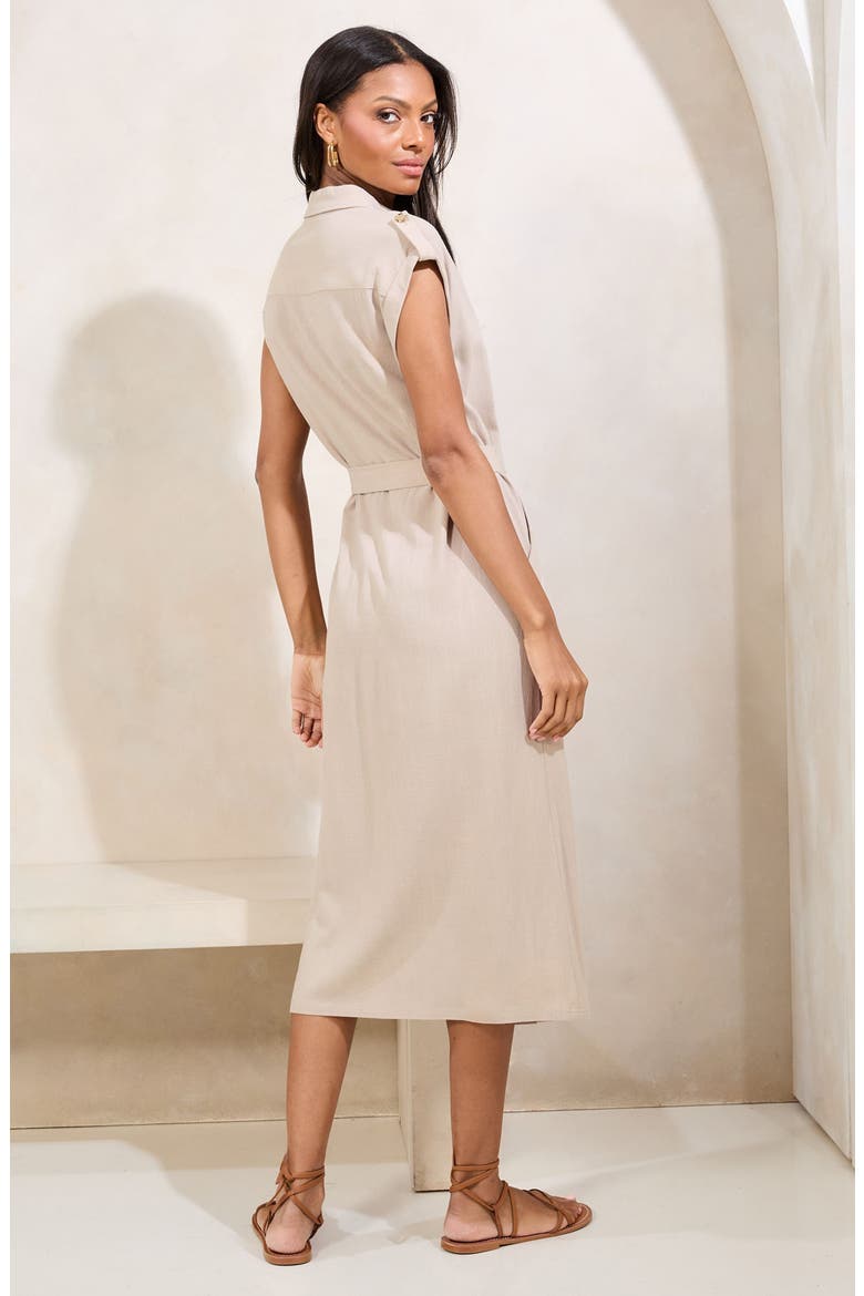 Belted Cap Sleeve Midi Dress, Alternate, color, NEUTRAL