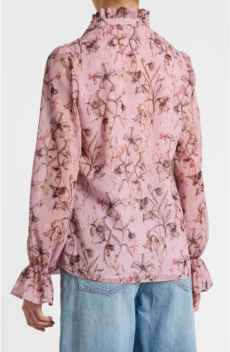 Santorelli Chelsea Long Sleeve Ruffle Neck Blouse in Printed Georgette, Alternate, color, Sweet Pink