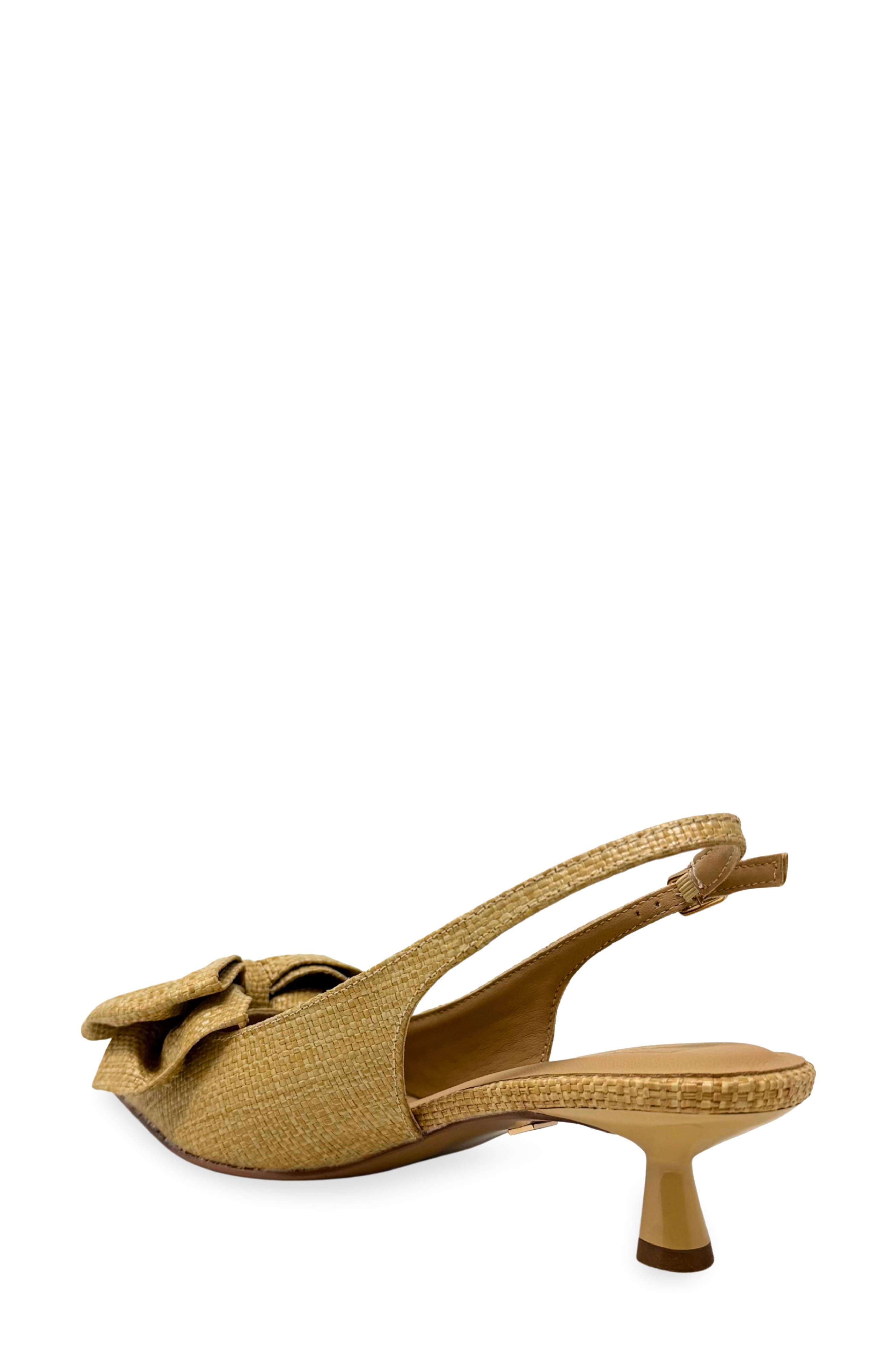 SHUSHOP Nora Bow Kitten Heel Slingback Pump, Alternate, color, Raffia