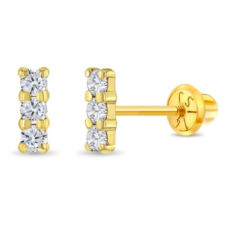 14k Tiny Cubic Zirconia Bar Earrings
