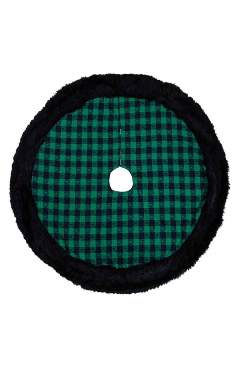 Northlight 48" Green and Black Plaid Plush Christmas Tree Skirt, Main, color, Green