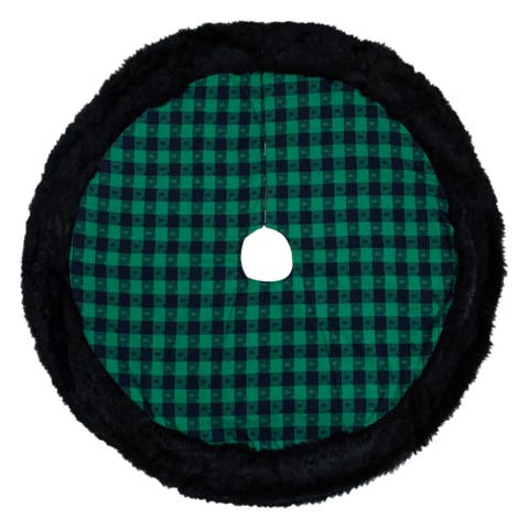 48" Green and Black Plaid Plush Christmas Tree Skirt