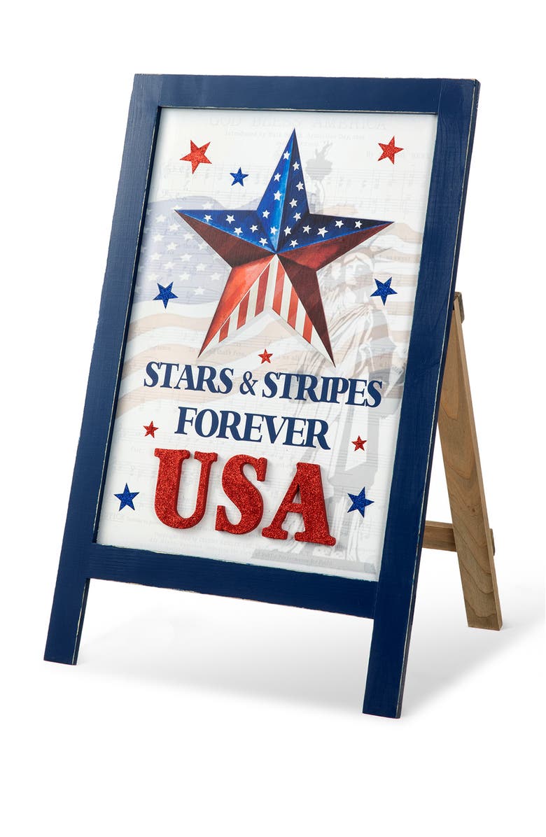 Glitzhome Patriotic Americana Wooden Easel Porch Decor, Main, color, Blue
