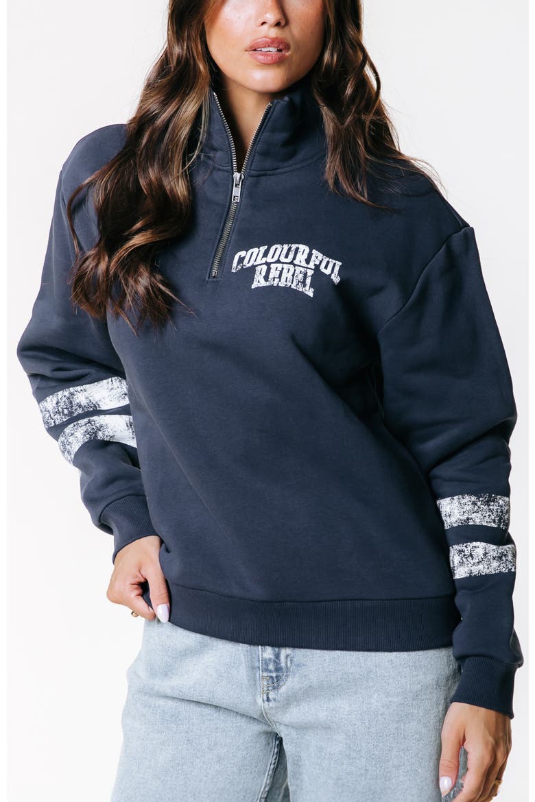 Varsity Logo Relaxed Zip Sweat, Main, color, Navy