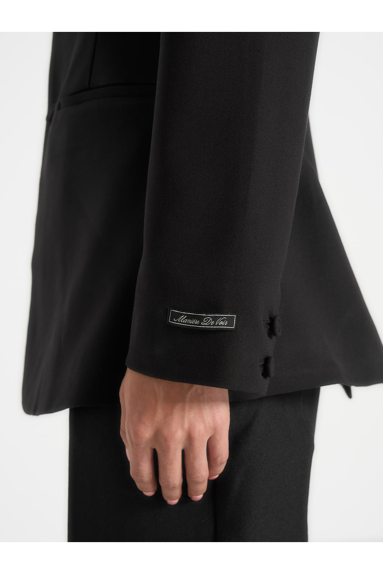 Emy Tailored Cinch Waist Shawl Blazer, Alternate, color, Black