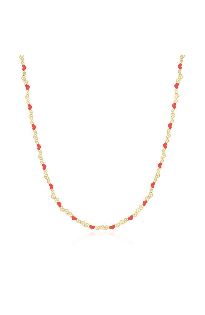 The Lovery Fine Jewelry Red Enamel Heart Link Necklace, Main, color, Gold-Plated Sterling Silver