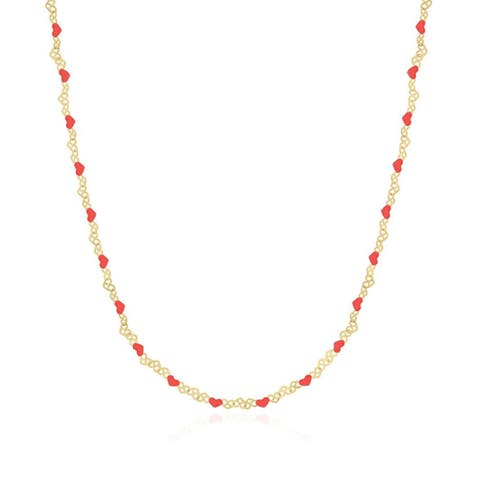Red Enamel Heart Link Necklace