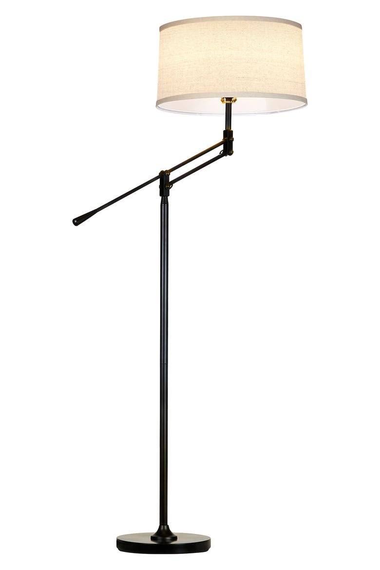 Ava 61' LED Mid-Century Modern Adjustable Floor Lamp with Fabric Drum Shade, Main, color, BEIGE