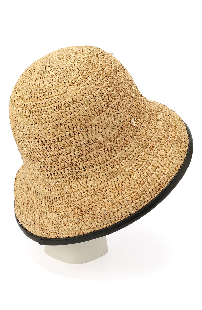 Kate Spade New York piped straw cloche hat, Alternate, color, Black