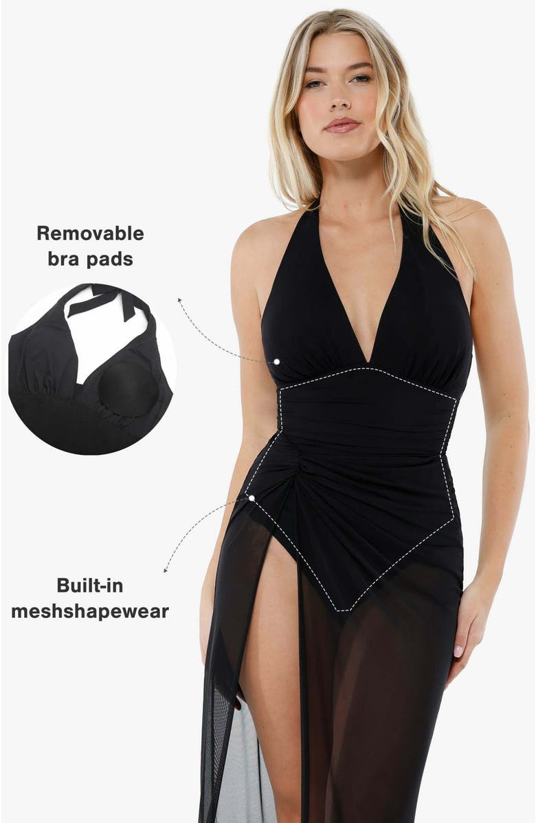 Popilush Shapewear Halter Tummy Control One Piece Swimsuit, Alternate, color,