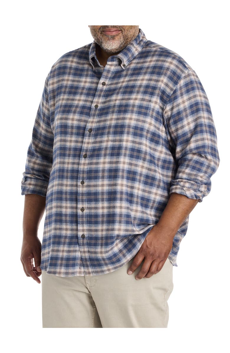 Harbor Bay by DXL Big & Tall Small Plaid Flannel Sport Shirt, Main, color, Navy Multi