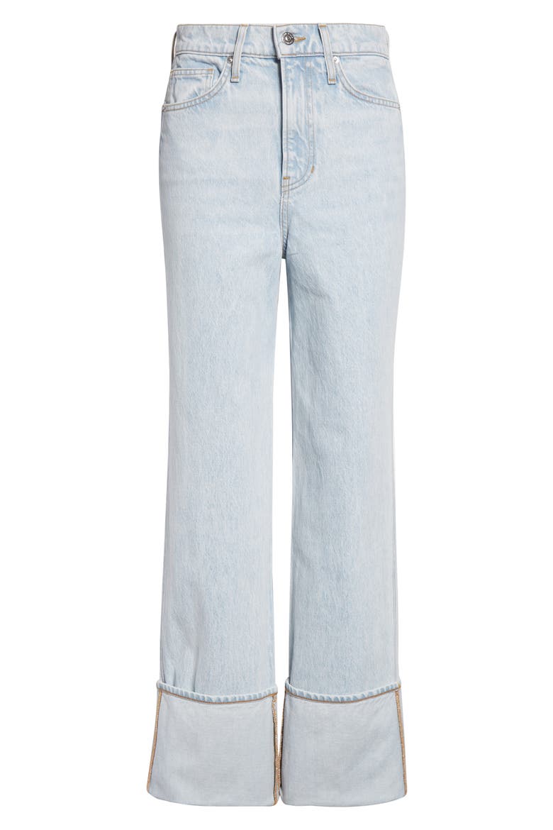 Dylan Cuffed High Waist Relaxed Straight Leg Jeans, Alternate, color, PALE STONE