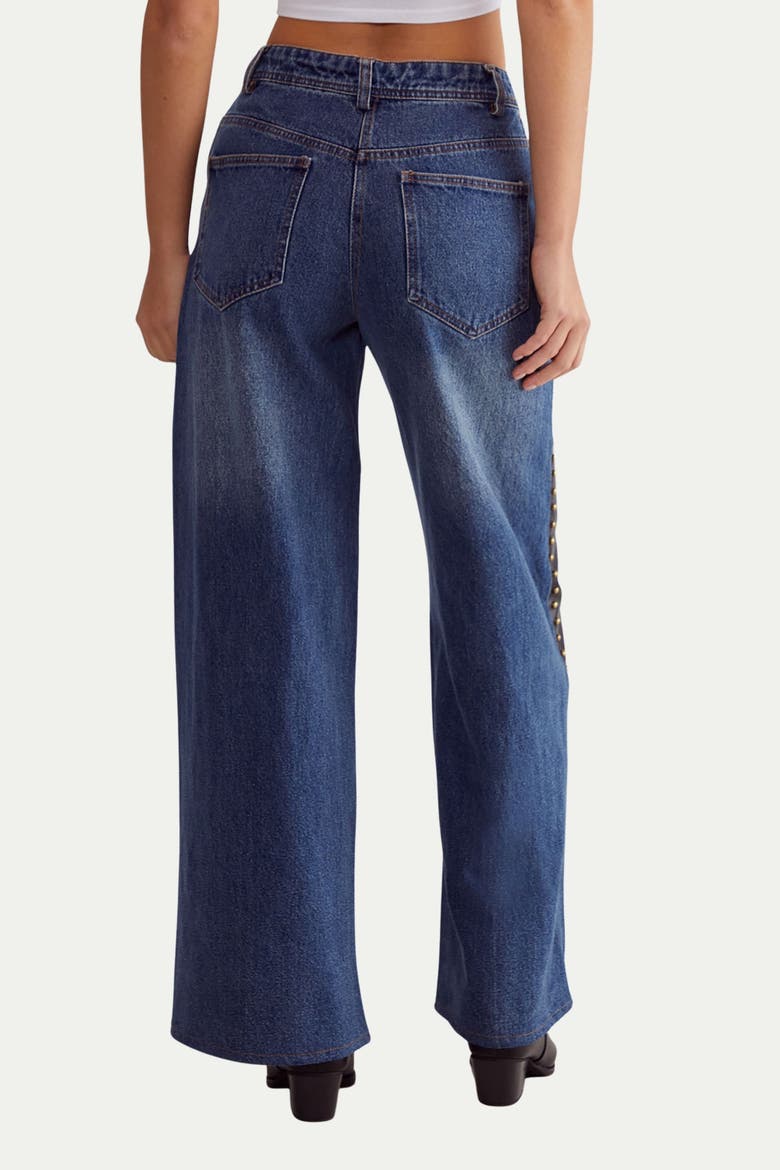 Straight Leg Denim Pu Mix Chap Jeans, Alternate, color, Dark Wash