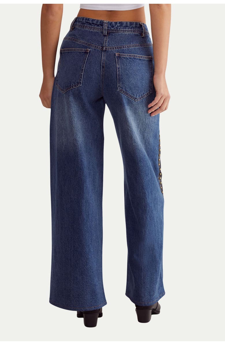 NASTY GAL Straight Leg Denim Pu Mix Chap Jeans, Alternate, color, Dark Wash