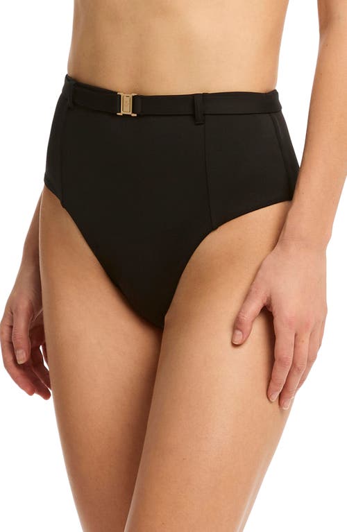 Sea Level Lattice Retro Belted High Waist Bikini Bottoms In Black