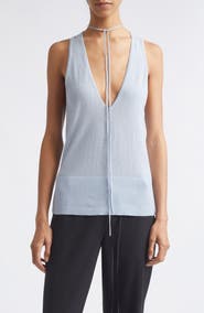 ST. AGNI Plunge Neck Merino Wool Knit Tie Top