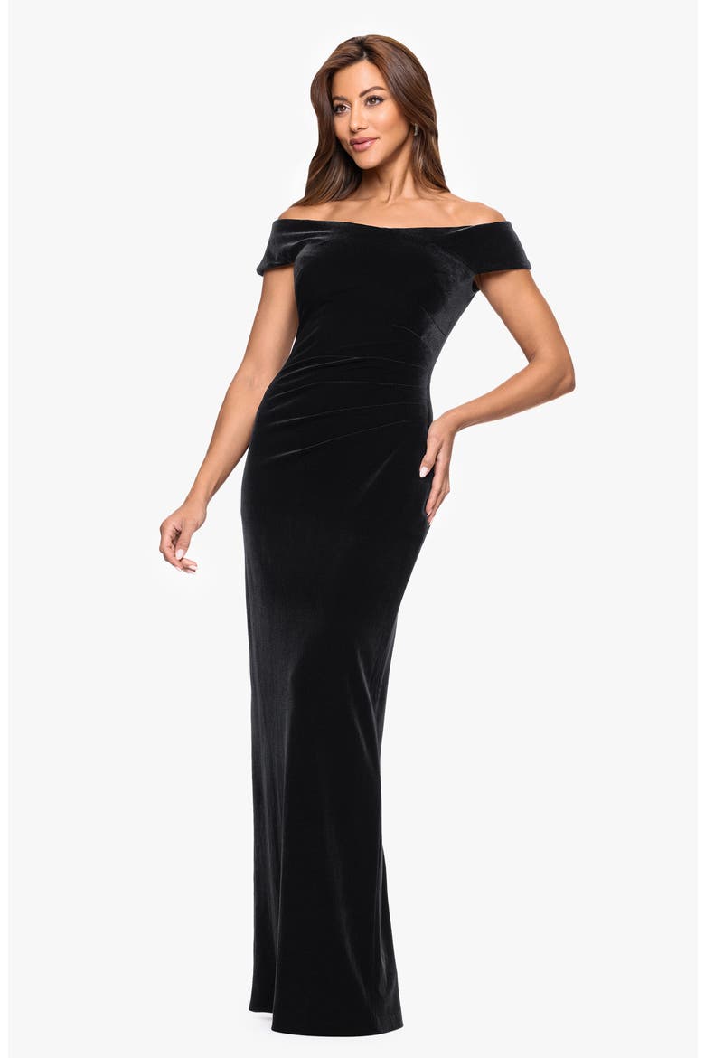 Off the Shoulder Velvet Gown, Alternate, color, BLACK