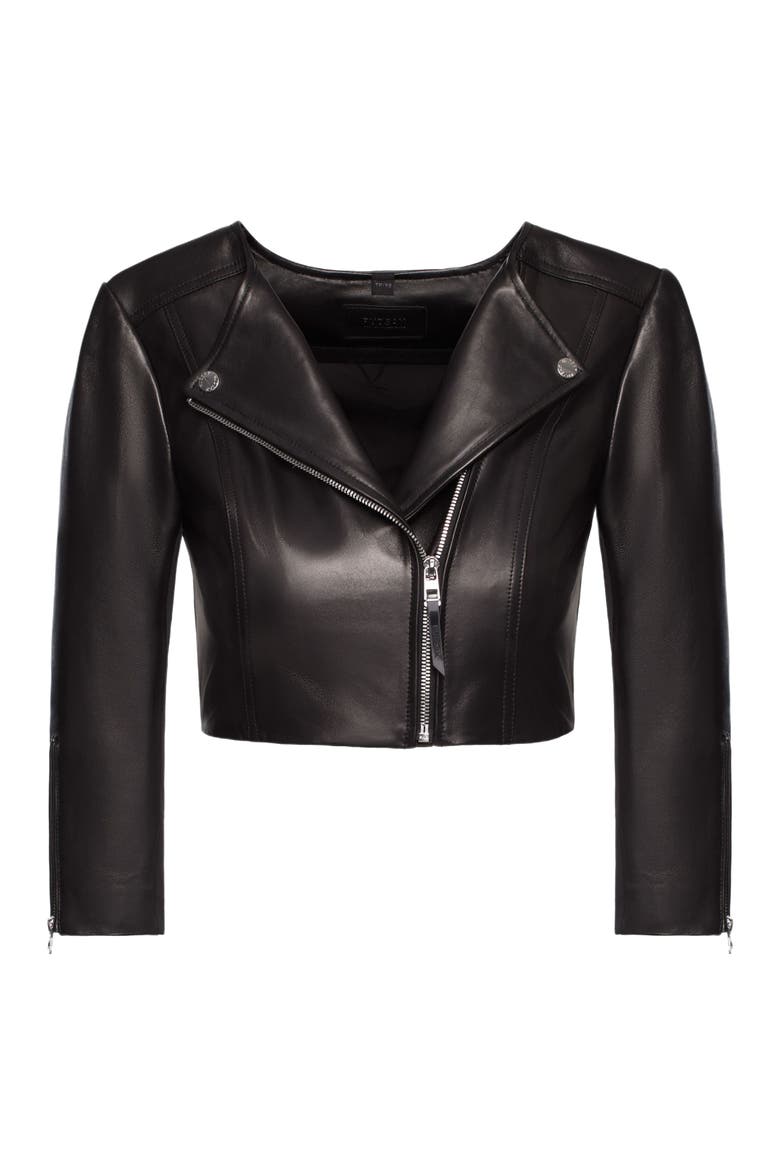 WINNI WOMEN'S FITTED CROPPED LEATHER JACKET, Alternate, color, Black