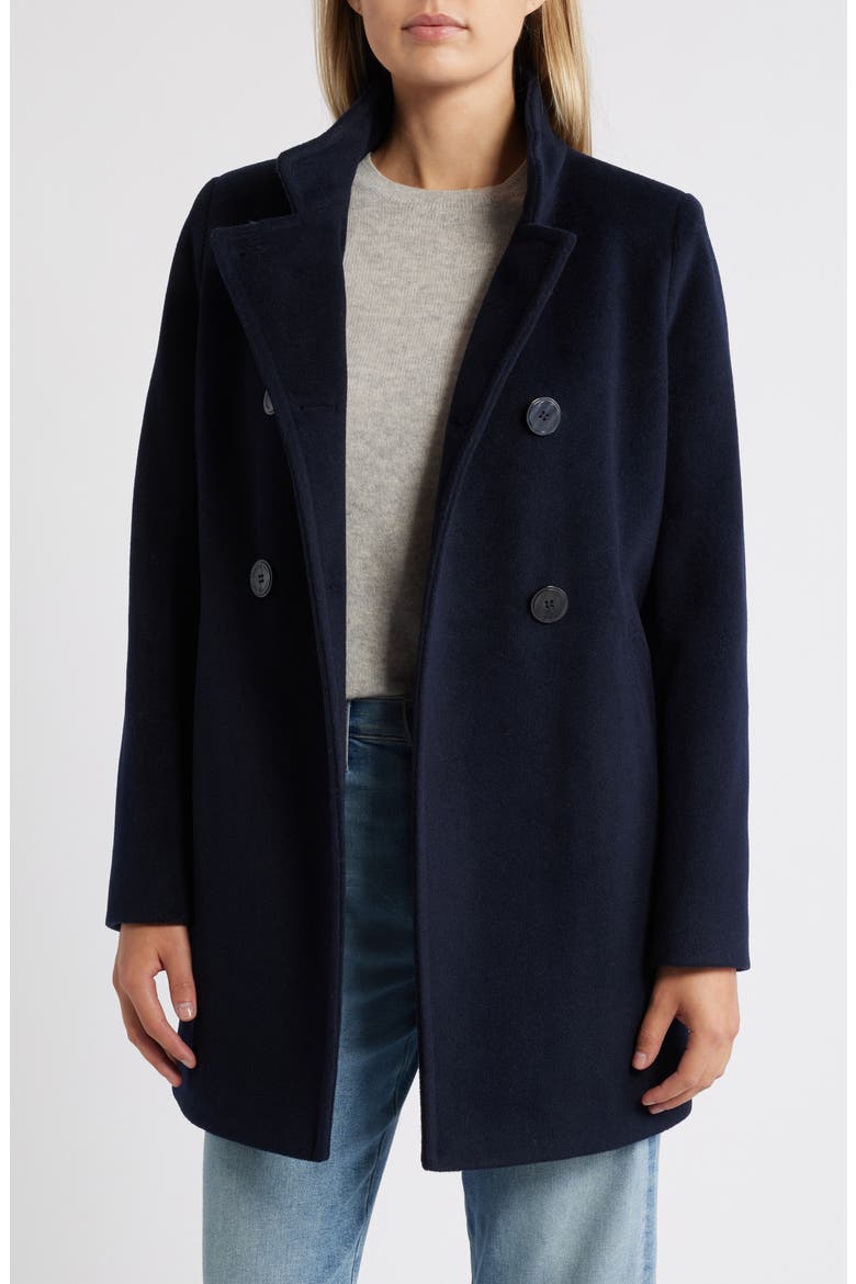 Double Breasted Stand Collar Coat, Alternate, color, NAVY BLUE