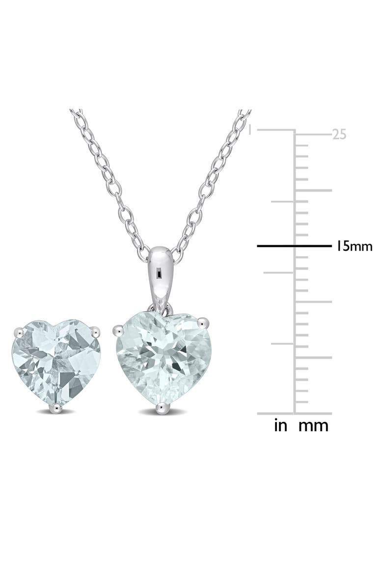 Sterling Silver Aquamarine Heart Stud Earrings & Necklace Set, Alternate, color, BLUE