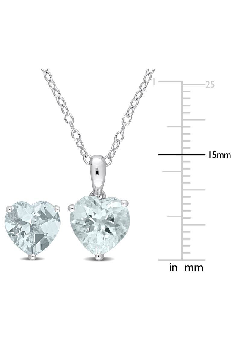 DELMAR Sterling Silver Aquamarine Heart Stud Earrings & Necklace Set, Alternate, color, Blue