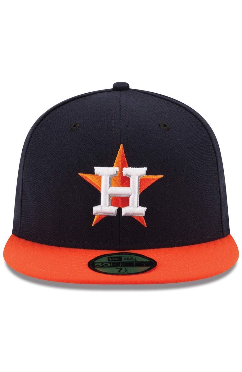 New Era Men's New Era Navy/Orange Houston Astros Road Authentic Collection On Field 59FIFTY Performance Fitted Hat, Alternate, color, Navy