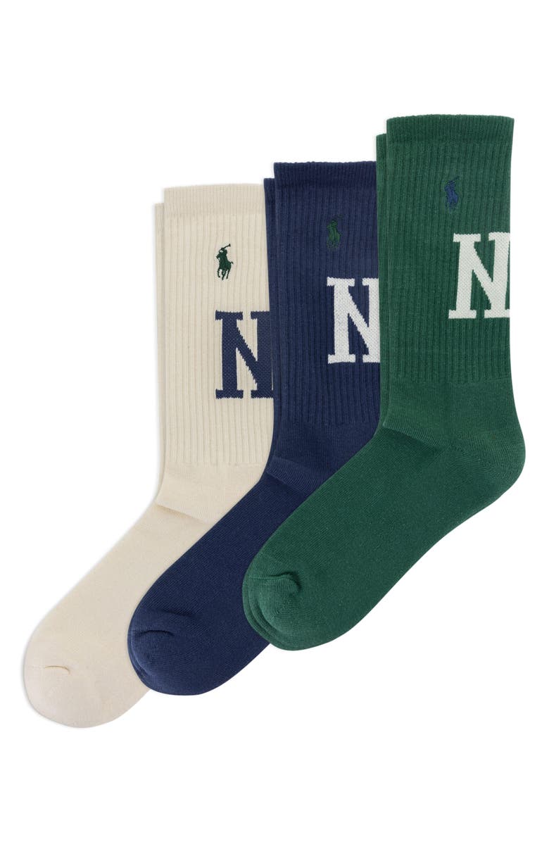 Polo Ralph Lauren Assorted 3-Pack NY Crew Socks, Main, color, Ivory Multi