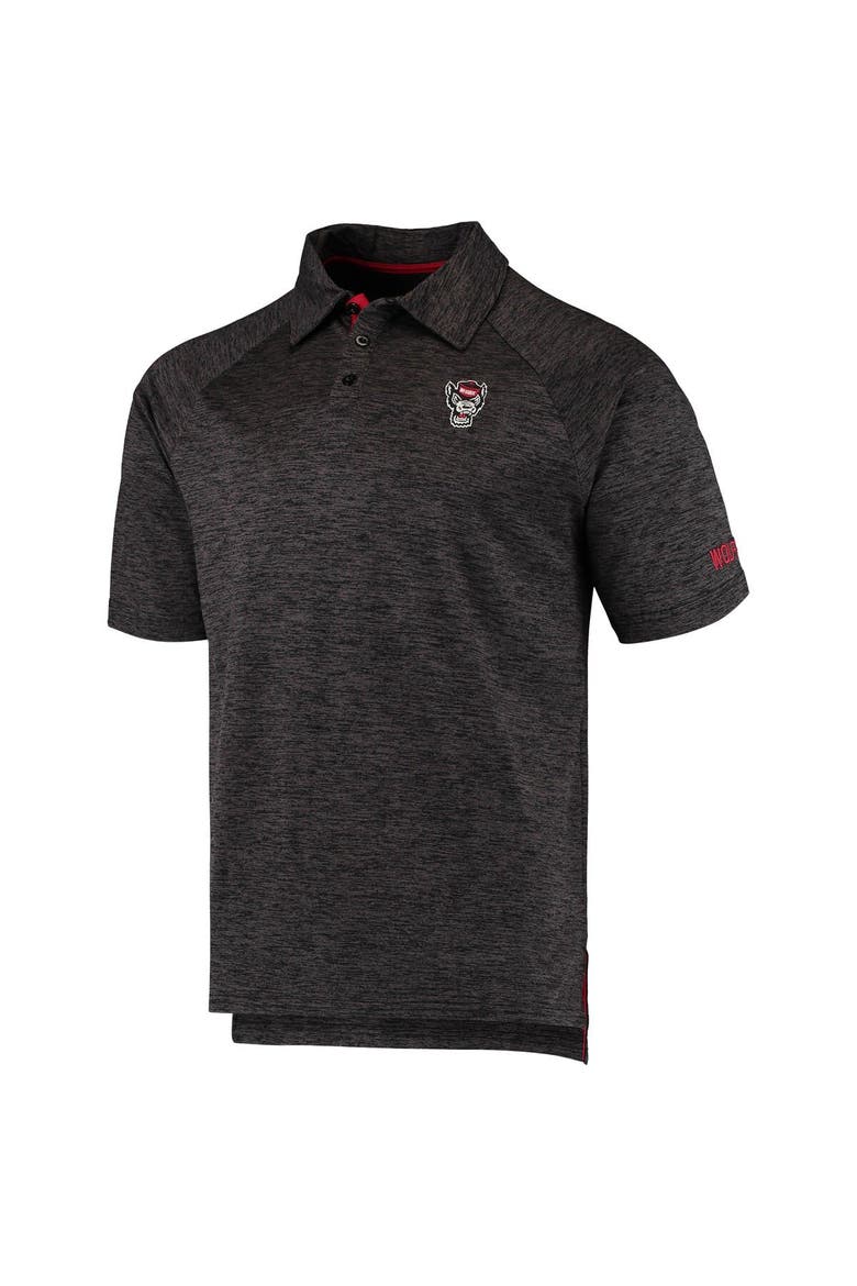 Men's Colosseum Heathered Black NC State Wolfpack Logo Down Swing Raglan Polo, Alternate, color, Heather Black