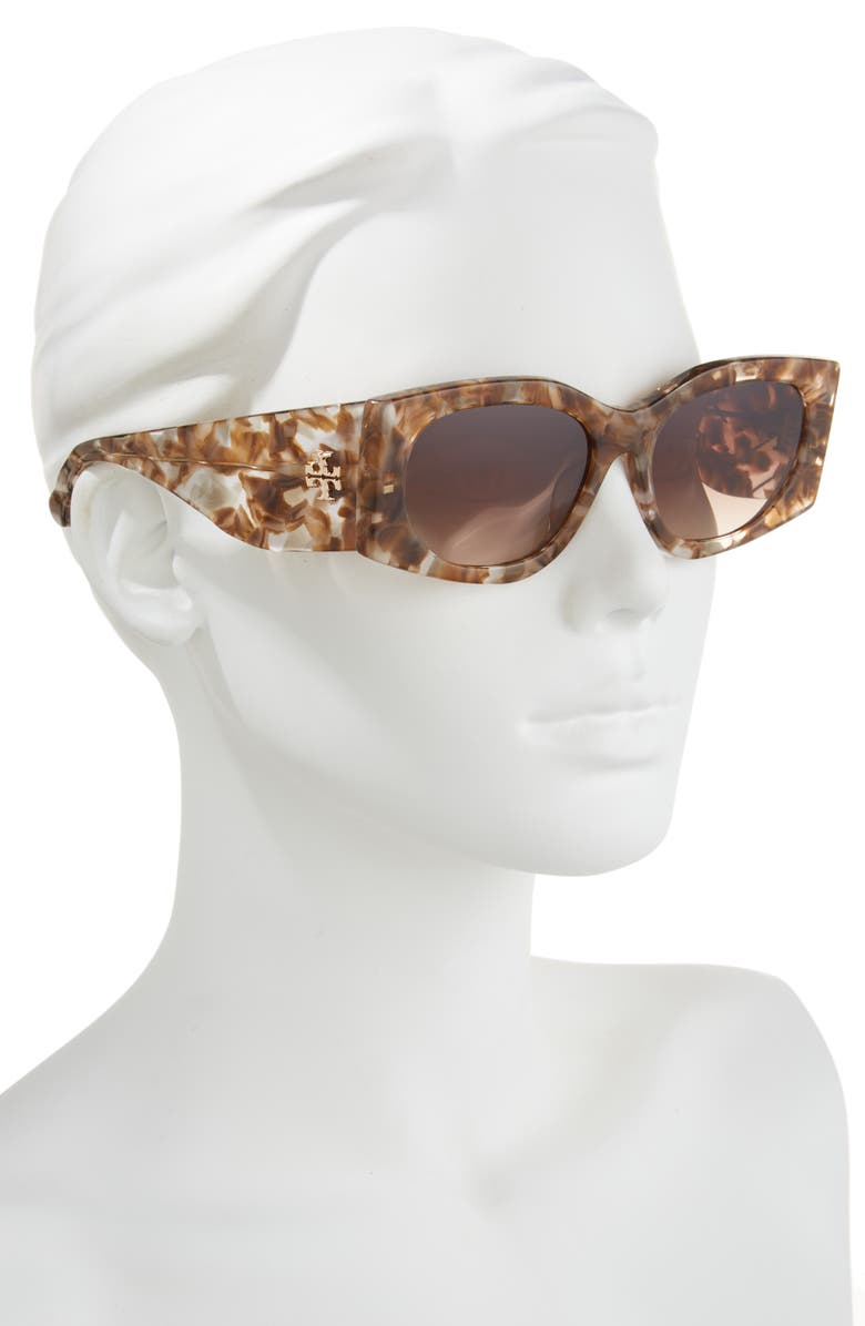 Tory Burch Kira 56mm Rectangular Sunglasses, Alternate, color, Clear & Brown Tort / Brown Gradient