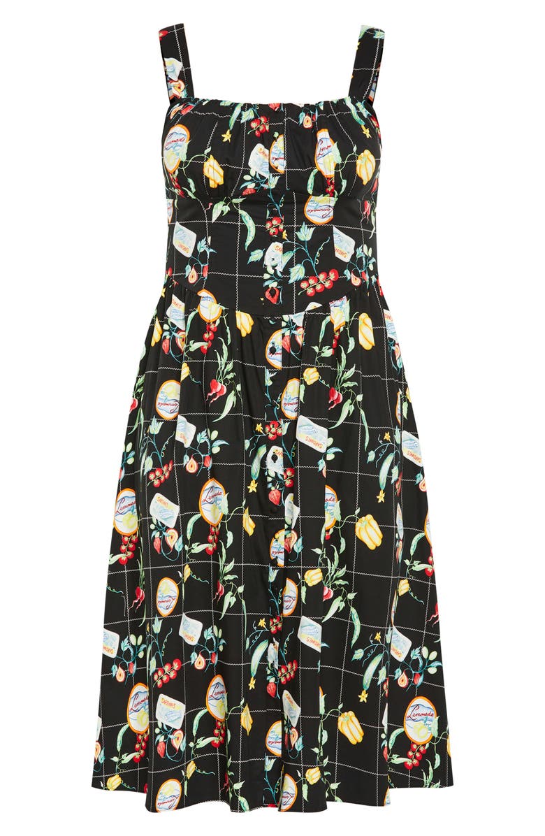 City Chic Almay Square Neck Button Front Stretch Cotton Sundress, Alternate, color, Picnic