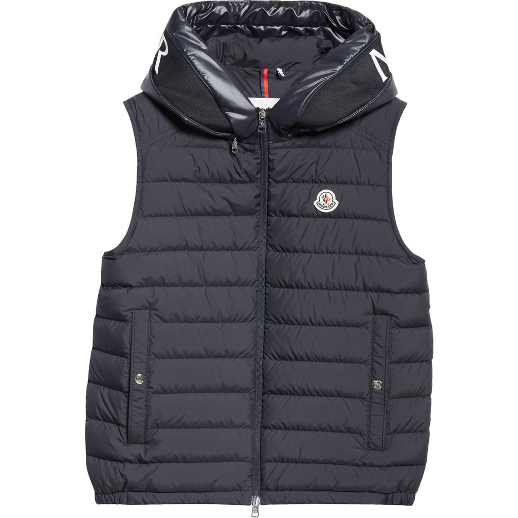 Shop Moncler Bourget Down Hooded Vest In Dark Navy Blue