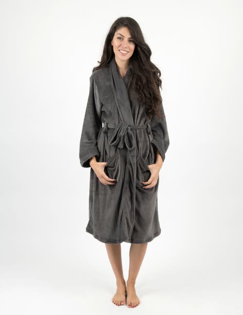 Leveret Fleece Shawl Collar Robe In Gray