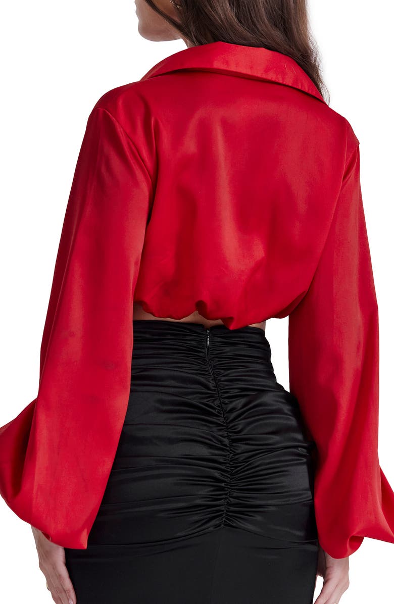 HOUSE OF CB Laraine Plunge Neck Stretch Silk Crop Blouse, Alternate, color, Red Rose