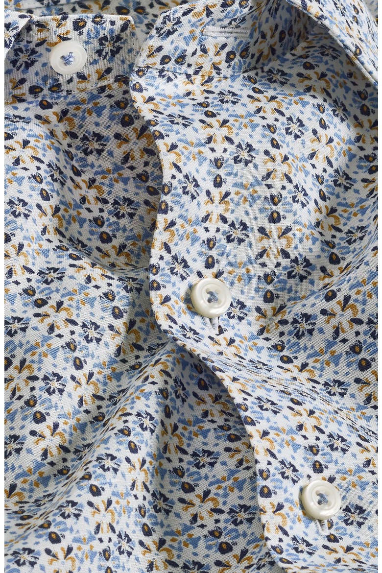 Floral Print Linen & Cotton Short Sleeve Button-Up Shirt, Alternate, color, WHITE/ BLUE
