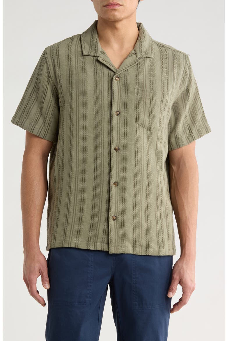 Stripe Cotton Dobby Camp Shirt, Main, color, OLIVE