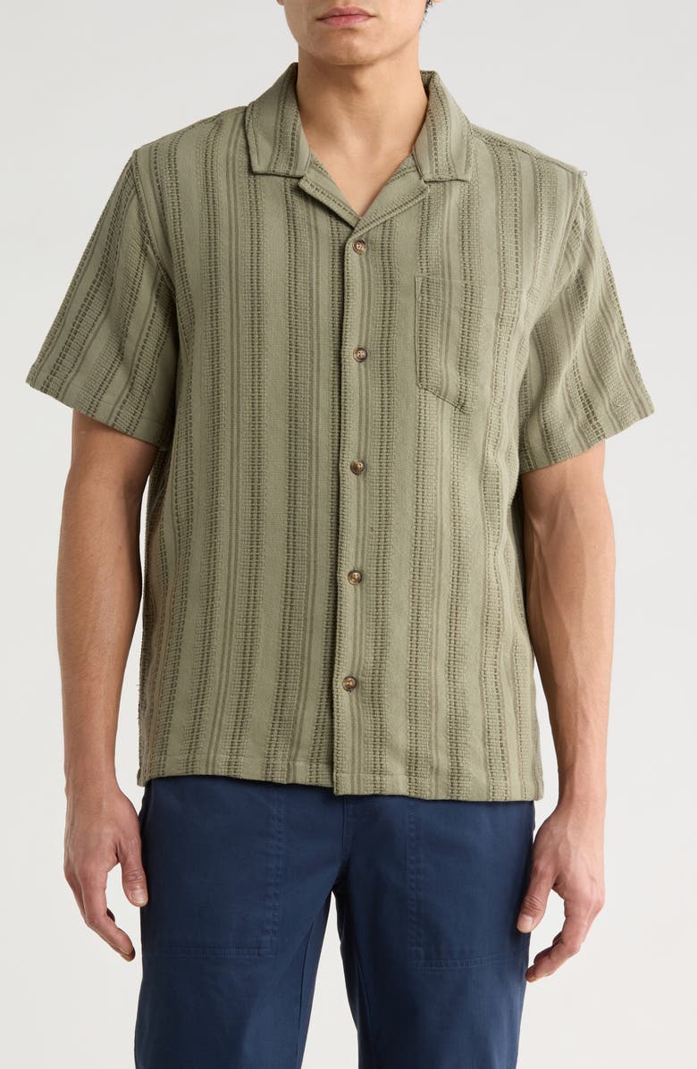 Marine Layer Stripe Cotton Dobby Camp Shirt, Main, color, Olive
