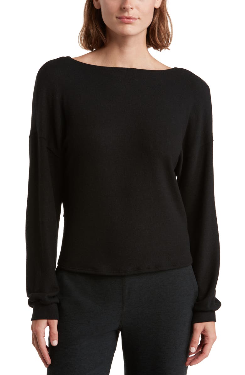 Beyond Yoga Twist Up Reversible Pullover Sweater, Alternate, color, Black